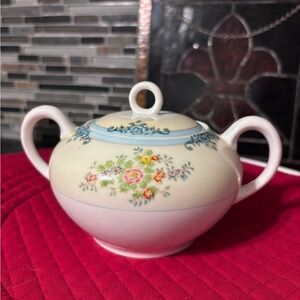 Vintage Gold Castle Floral Sugar Bowl with Colorful flowers